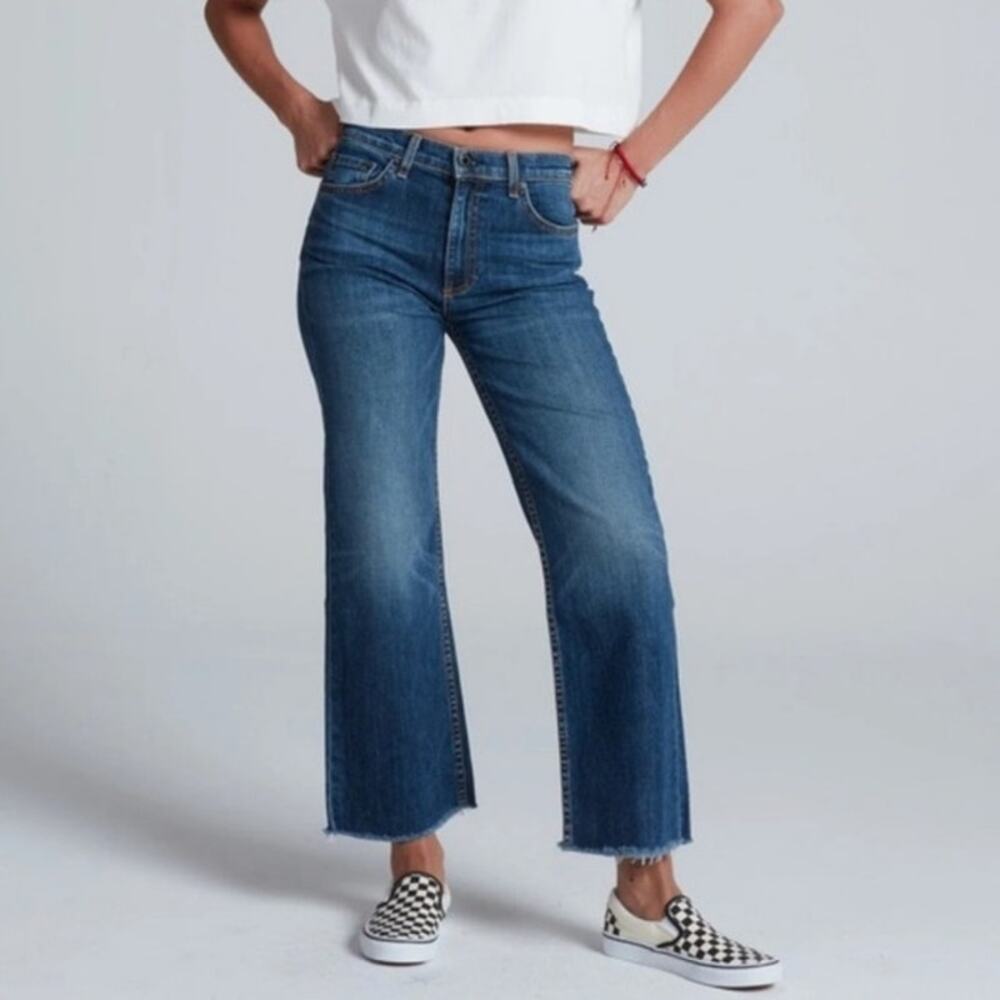 ASKK NY Wide Leg Jeans 30 Raw Hem Denim Crop Cotton Made in USA High Rise Blue